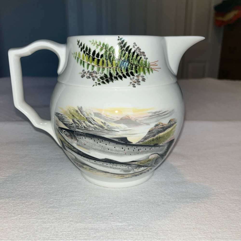 Portmeirion White Ceramic Pitcher with Trout and Fern Motif - Picture 5 of 8